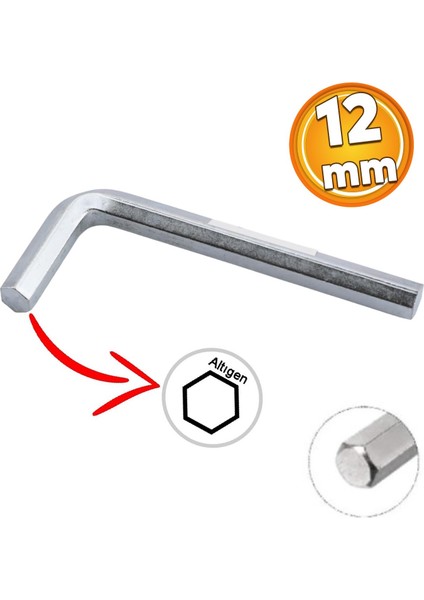 Allen Alyan Anahtar 12 mm Altıgen Köşeli Vida Somun Sıkma Sökme Metal 1 Adet