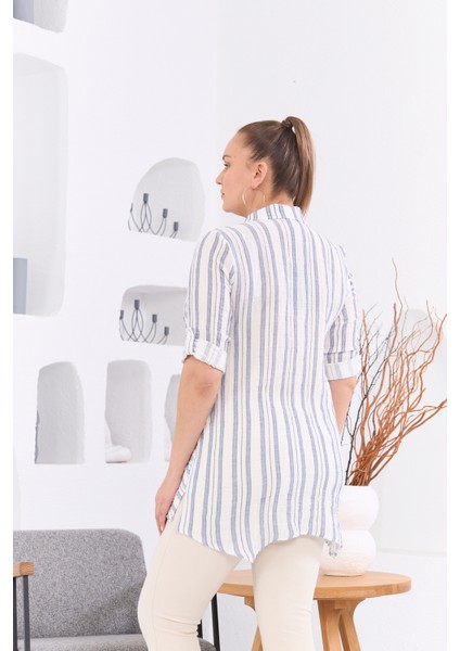 Çizgili Kadın Büyük Beden Indigo Tunik modelleri