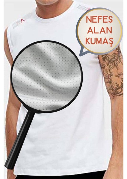 Beyaz Nefes Alan Kumaş Sıfır Kol Likralı Erkek Tişört - 0355-BEYAZ modelleri