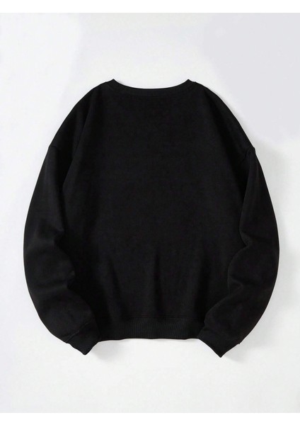 Unisex Oversize Bisiklet Yaka Basic Düz Sweatshirt - Siyah fiyatları