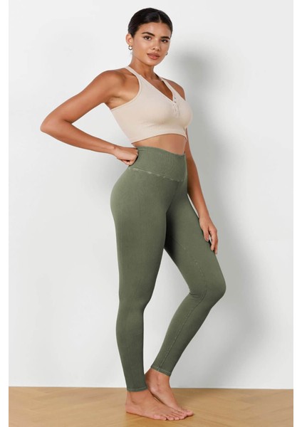 Kadın Yüksek Bel Fitilli Esnek Spor Tayt 4117 modelleri
