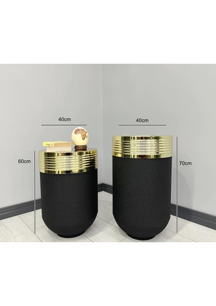 Dekoratif Gold Darbuka Siyah Saksı 70CM + Sehpa 60CM Ikili Set modelleri