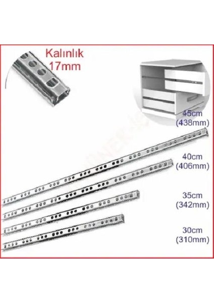 Bilyeli Çekmece Rayı 17 mm 438 mm