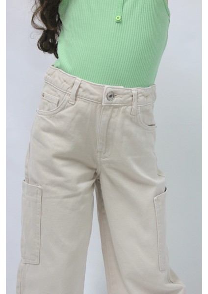 Kız Çocuk Wide Leg Bej Jean Pantolon fiyatları