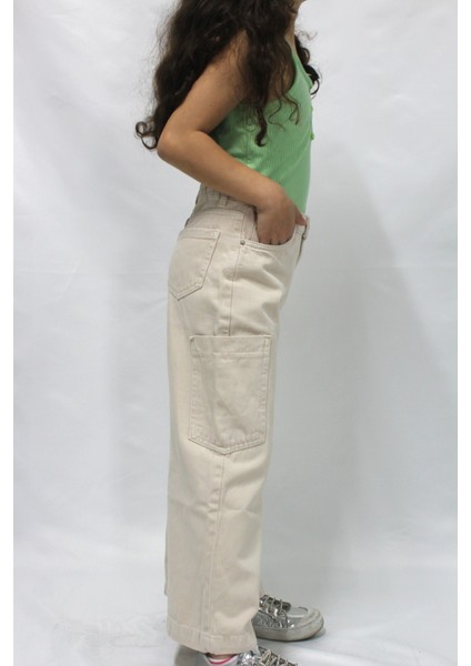 Kız Çocuk Wide Leg Bej Jean Pantolon indirimleri