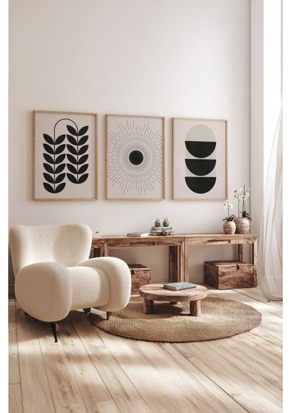 Gerçek Ahşap Çerçeveli 3 Parça 3D Poster Tablo Seti