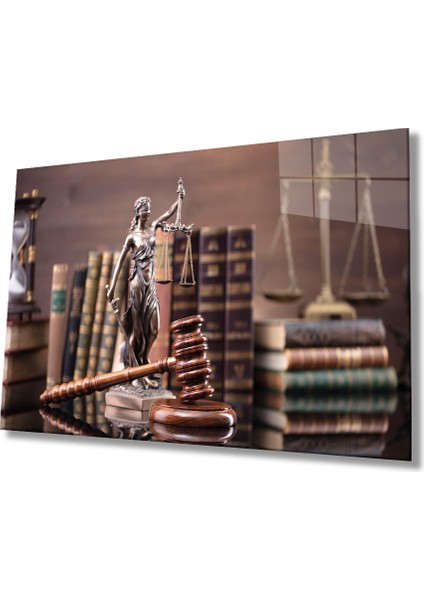 Themis Heykeli Cam Tablo, Avukat Savcı Hukuk Yargı Ofis Duvar Dekoru, Hediyelik, Temperli Cam