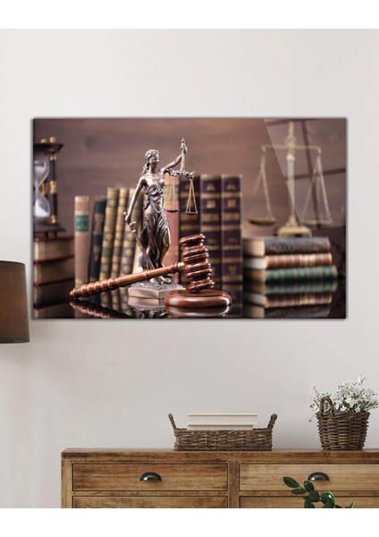 Themis Heykeli Cam Tablo, Avukat Savcı Hukuk Yargı Ofis Duvar Dekoru, Hediyelik, Temperli Cam
