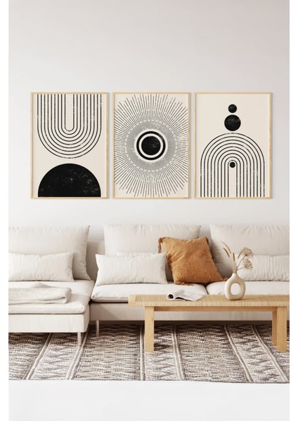Gerçek Ahşap Çerçeveli 3 Parça 3D Poster Tablo Seti