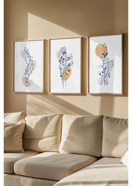 Gerçek Ahşap Çerçeveli 3 Parça 3D Poster Tablo Seti