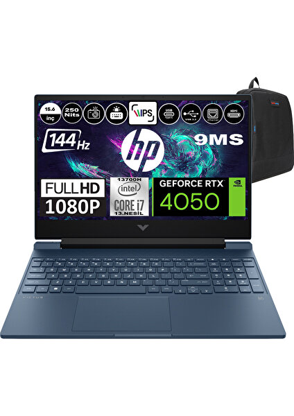 Hp Victus Gaming 15-FA1056NT Intel Core I7 13700H 64GB 4tb SSD 6gb RTX4050 Fhd 15.6" 144Hz 9ms Windows 11 Home Taşınabilir Bilgisayar 8U848EAH12 + Zetta Çanta