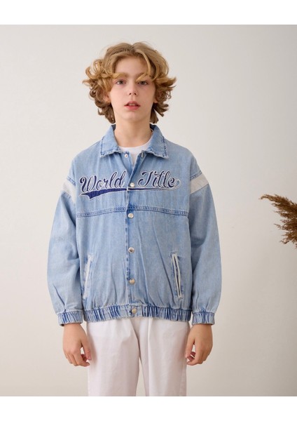 Erkek Denim Kolej Bomber Ceket