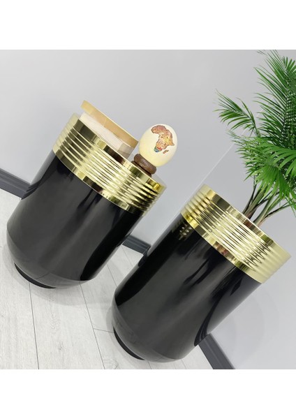 Dekoratif Gold Darbuka Parlak Siyah Saksı 70CM + Sehpa 60CM Ikili Set fiyatları