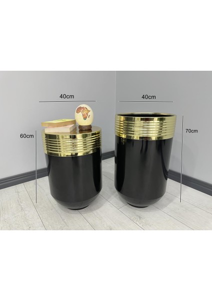 Dekoratif Gold Darbuka Parlak Siyah Saksı 70CM + Sehpa 60CM Ikili Set modelleri