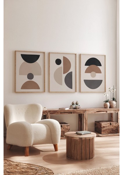 Gerçek Ahşap Çerçeveli 3 Parça 3D Poster Tablo Seti