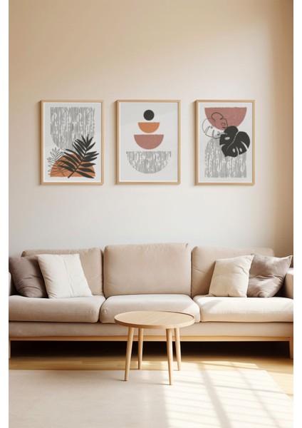 Gerçek Ahşap Çerçeveli 3 Parça 3D Poster Tablo Seti