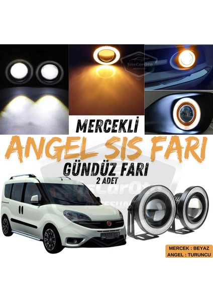 Fiat Doblo D4 2015-2021 Uyumlu Üniversal Mercekli Angel Sis Farı Metal Su Geçirmez 76 mm Turuncu Halkalı Gündüz Farı Angel Eyes 2 Adet