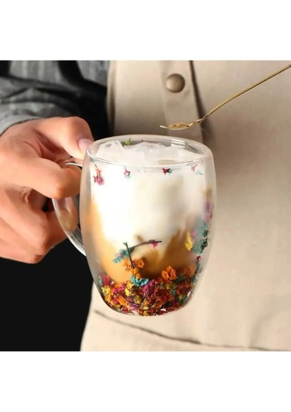 Isıya Dayanıklı Borosilikat Çift Çidarlı Flower Cup Çiçekli Bardak | Çiçekli Kahve Sunum Bardağı fiyatları