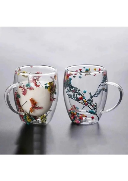 Isıya Dayanıklı Borosilikat Çift Çidarlı Flower Cup Çiçekli Bardak | Çiçekli Kahve Sunum Bardağı fırsatları