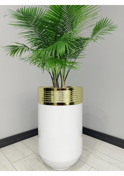 Elegant Dekoratif Gold Darbuka Parlak Beyaz Saksı 70CM