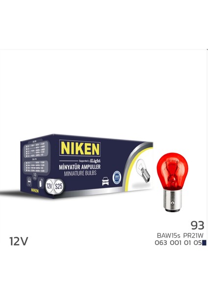 12V 93 Ampul Yt (PR21W) Kırmızı BAW15S 10 Lu