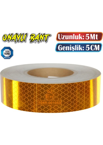 Tüvtürk Onaylı Belgeli Bant 5 Metre 5 cm Sarı Reflektörlü Reflektif Fosforlu Şerit Bant Ikaz Bandı