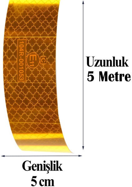 Tüvtürk Onaylı Belgeli Bant 5 Metre 5 cm Sarı Reflektörlü Reflektif Fosforlu Şerit Bant Ikaz Bandı