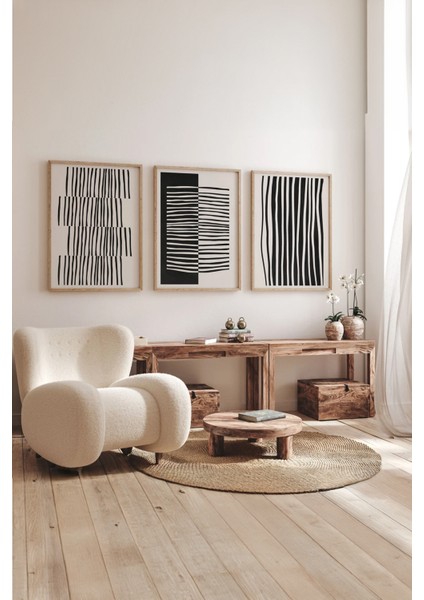 Gerçek Ahşap Çerçeveli 3 Parça 3D Poster Tablo Seti