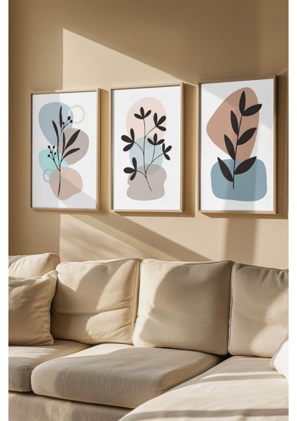 Gerçek Ahşap Çerçeveli 3 Parça 3D Poster Tablo Seti