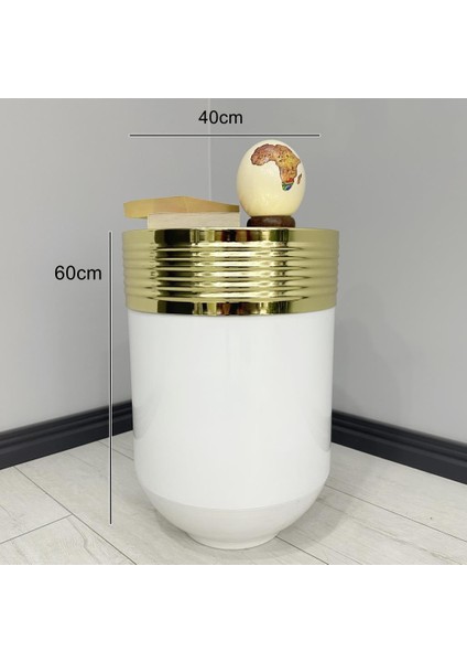 Dekoratif Gold Darbuka Parlak Beyaz Sehpa 60CM modelleri