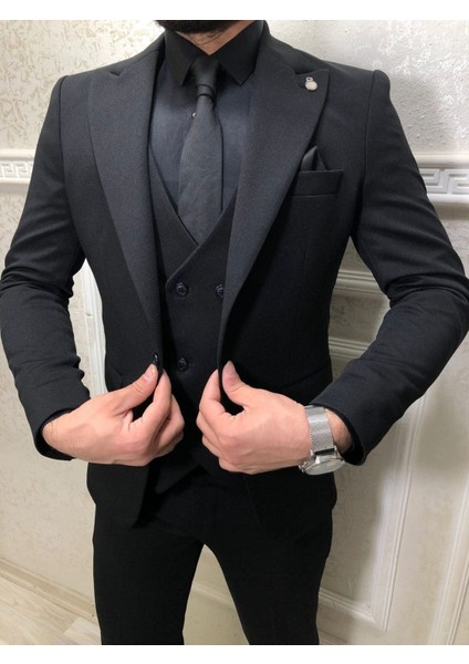 Erkek Siyah Italyan Kesim Slim Fit Takım Elbise TKMELBS-8682 fiyatları