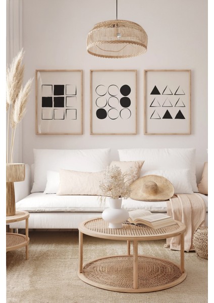 Gerçek Ahşap Çerçeveli 3 Parça 3D Poster Tablo Seti