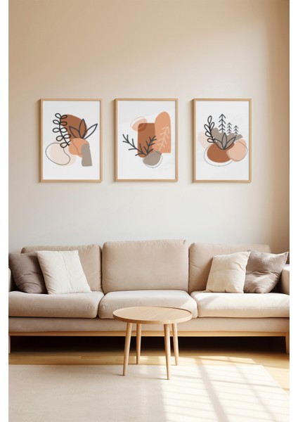 Gerçek Ahşap Çerçeveli 3 Parça 3D Poster Tablo Seti