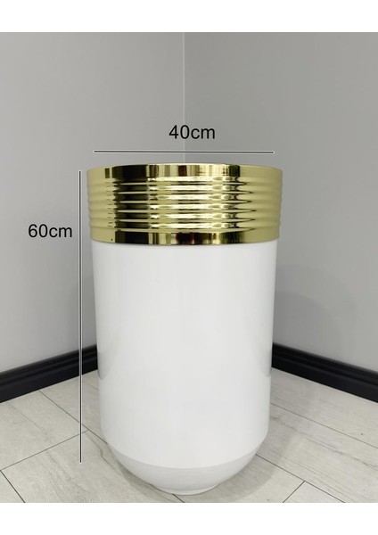Dekoratif Gold Darbuka Parlak Beyaz Saksı 60CM modelleri