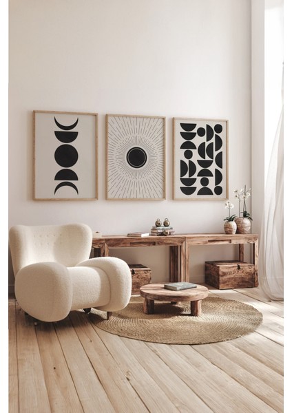 Gerçek Ahşap Çerçeveli 3 Parça 3D Poster Tablo Seti