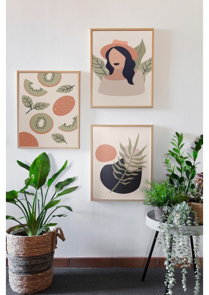 Gerçek Ahşap Çerçeveli 3 Parça 3D Poster Tablo Seti