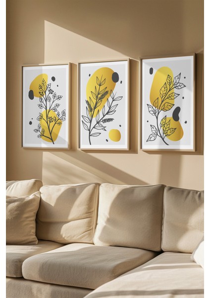Gerçek Ahşap Çerçeveli 3 Parça 3D Poster Tablo Seti