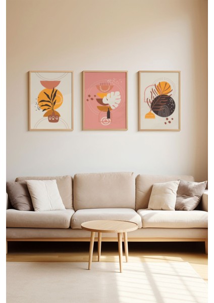 Gerçek Ahşap Çerçeveli 3 Parça 3D Poster Tablo Seti