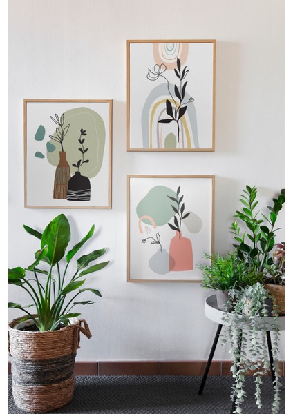 Gerçek Ahşap Çerçeveli 3 Parça 3D Poster Tablo Seti