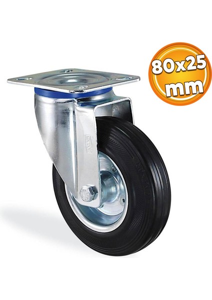 Kama Oynak Tablalı 80 x 25 mm Teker Siyah Burçlu Ağır Yük Tekeri Frensiz 1 Adet