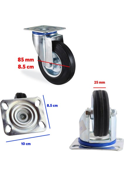 Kama Oynak Tablalı 80 x 25 mm Teker Siyah Burçlu Ağır Yük Tekeri Frensiz 1 Adet fiyatları