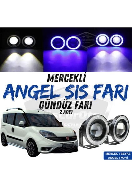 Fiat Doblo D4 2015-2021 Uyumlu Üniversal Mercekli Angel Sis Farı Metal Su Geçirmez 76 mm Mavi Halkalı Gündüz Farı Angel Eyes 2 Adet