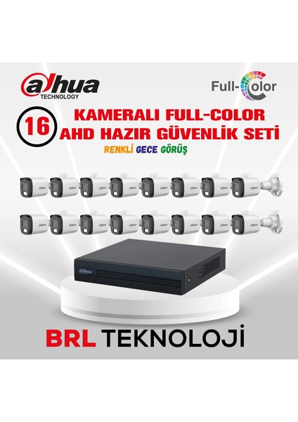 16 Kameralı 30 Metre Renkli Gece Görüşlü Full Hd Güvenlik Kamera Seti