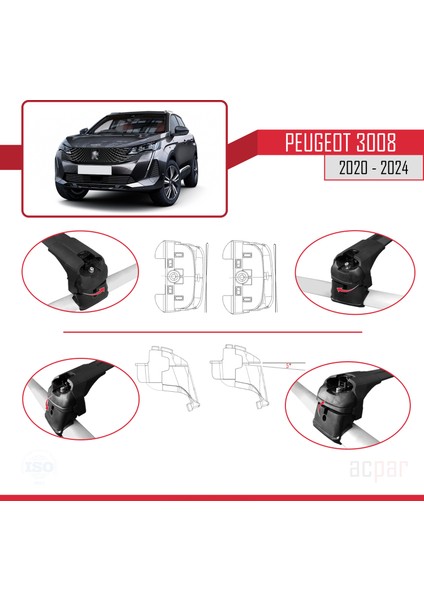 Peugeot 3008 2020 ve Sonrası ile Uyumlu Ace-2 Ara Atkı Tavan Barı Siyah fırsatları
