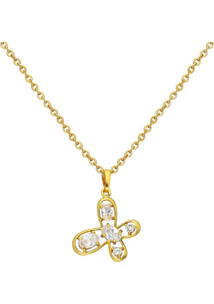Taşlı Kelebek Gold Bayan Kolye BT12