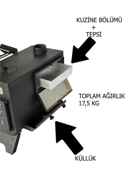 Kuzineli Kamp ve Çadır Sobası Katlanır Ayaklı Kamp Sobası Çantalı