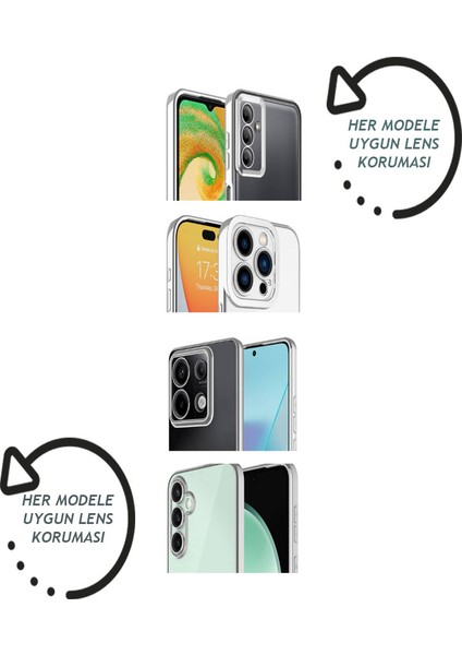 Apple iPhone 15 Uyumlu Kılıf Logo Gösteren Kamera Lens Korumalı Şeffaf Pürüzsüz Parlak Renk Kenar Çizgili Kaliteli Tpu Malzeme Cover