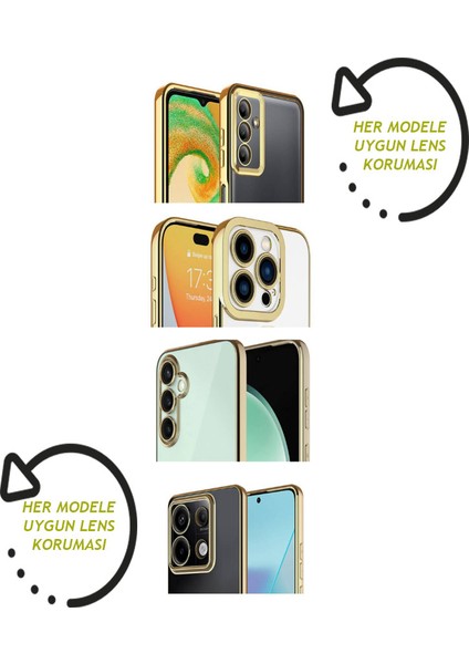 Apple iPhone 13 Pro Max Uyumlu Kılıf Logo Gösteren Kamera Lens Korumalı Şeffaf Pürüzsüz Parlak Renk Kenar Çizgili Kaliteli Tpu Malzeme Cover