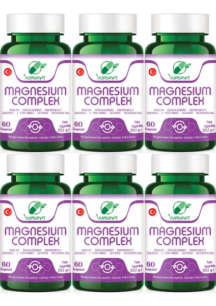 Magnesium Complex 6x60 Kapsül Malate Bisglycinate Hydroxide Taurate L-Threonate Citrate B6