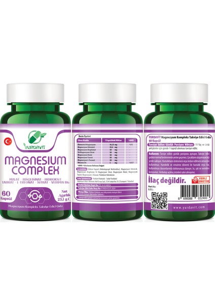 Magnesium Complex 6x60 Kapsül Malate Bisglycinate Hydroxide Taurate L-Threonate Citrate B6